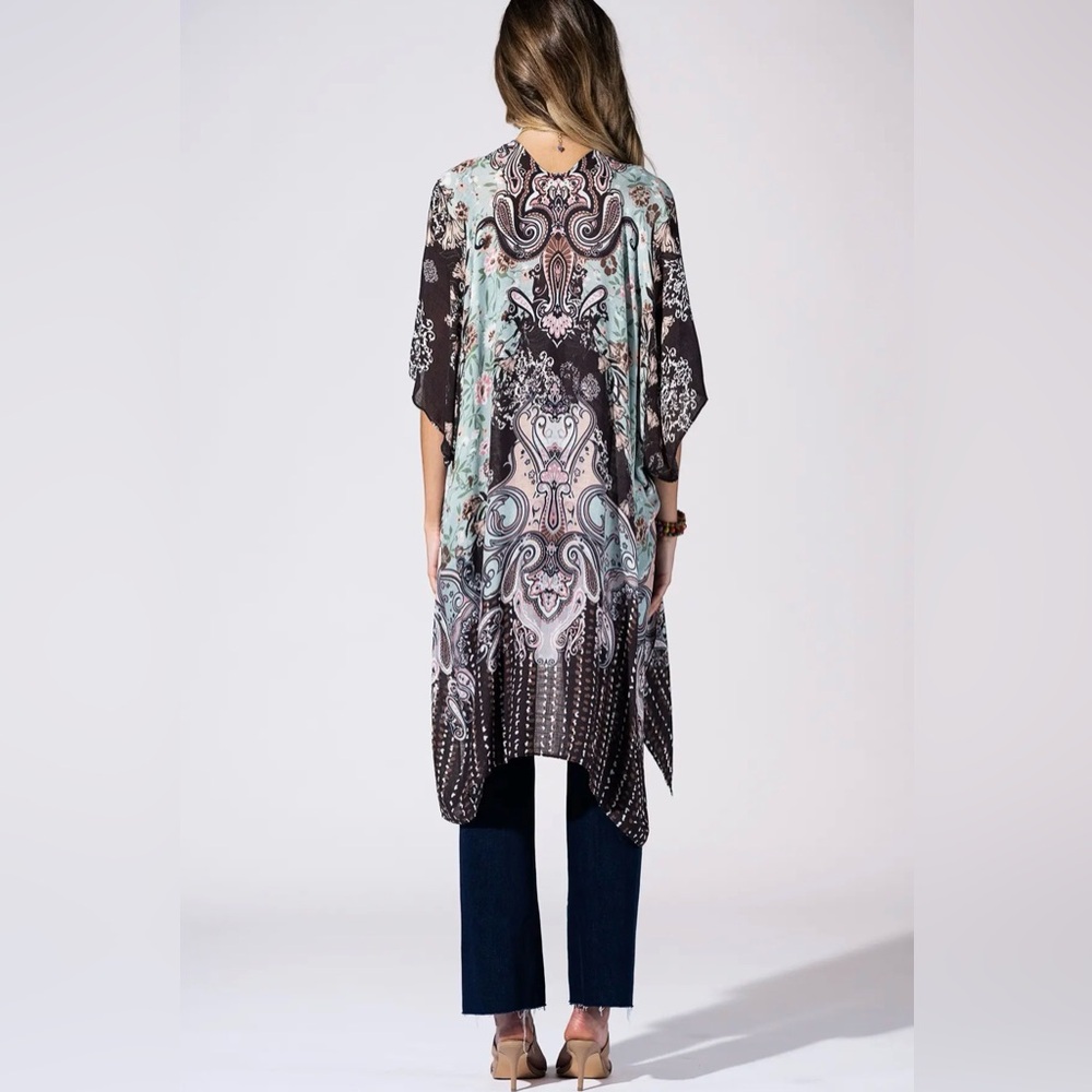 Mint Chocolate Paisley Boho Kimono - Picture 6 of 6